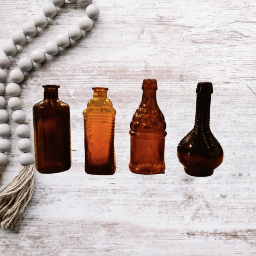Vintage Apothecary Glass Bottles Small Set Of 4